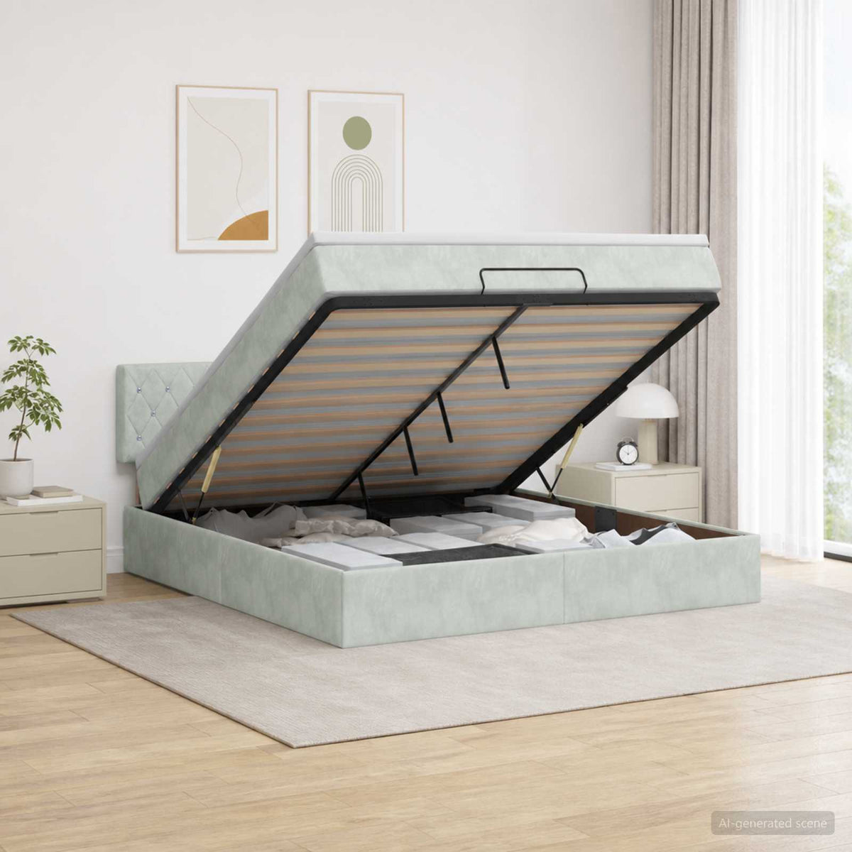 Lit ottoman avec matelas Gris clair 140 x 190 cm Velours