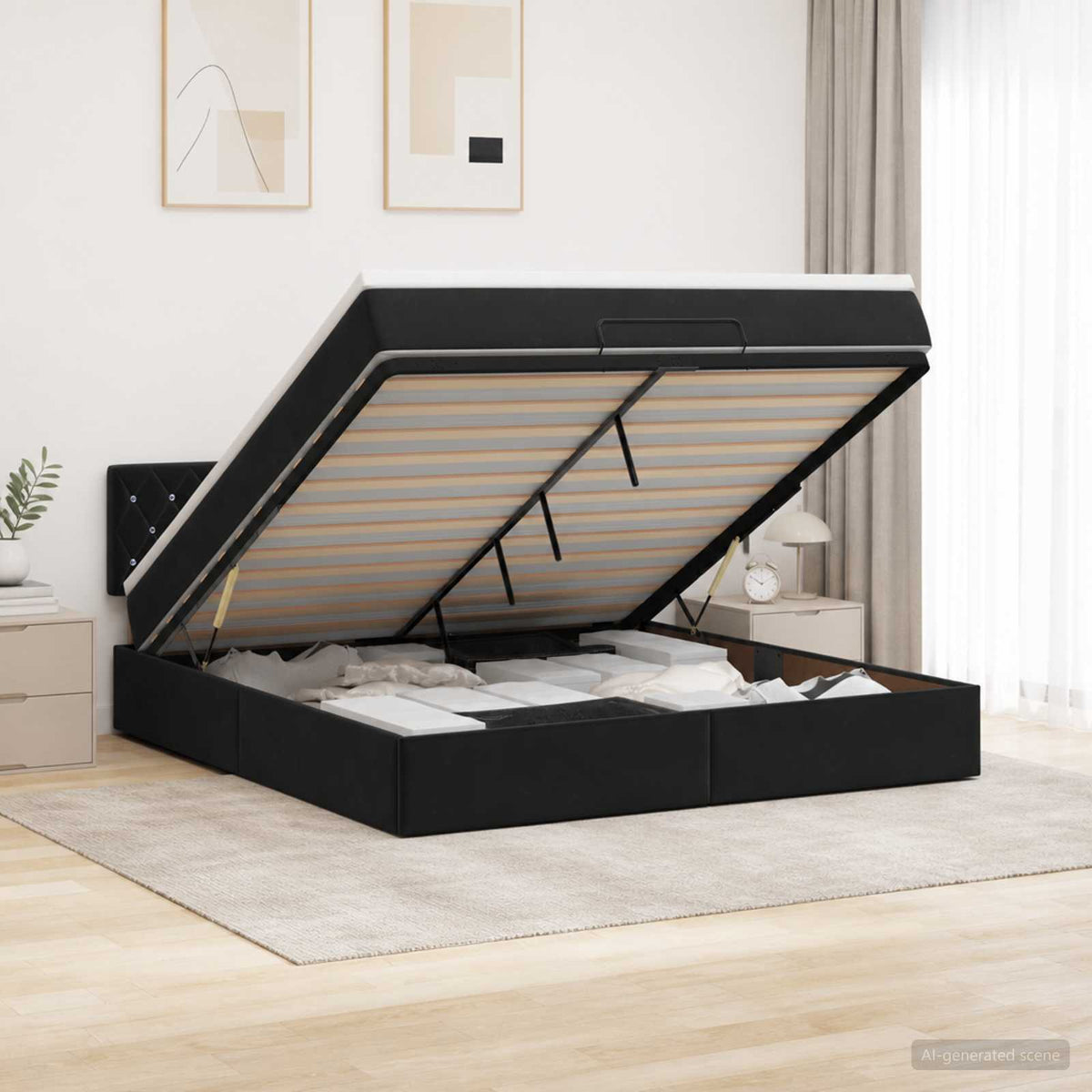 Lit ottoman avec matelas Noir 160 x 200 cm Velours