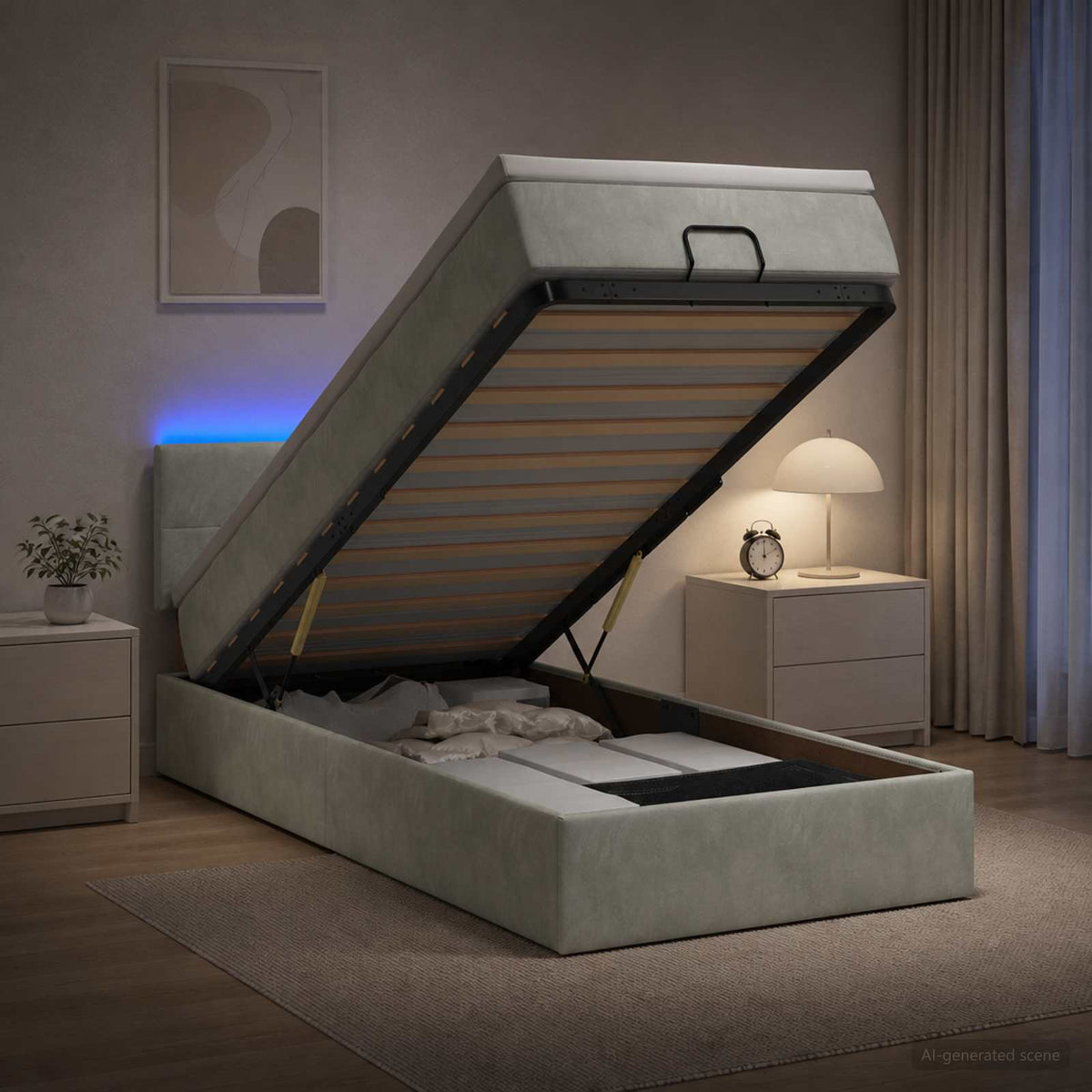 Lit coffre avec matelas et LED Gris clair 80 x 200 cm Velours