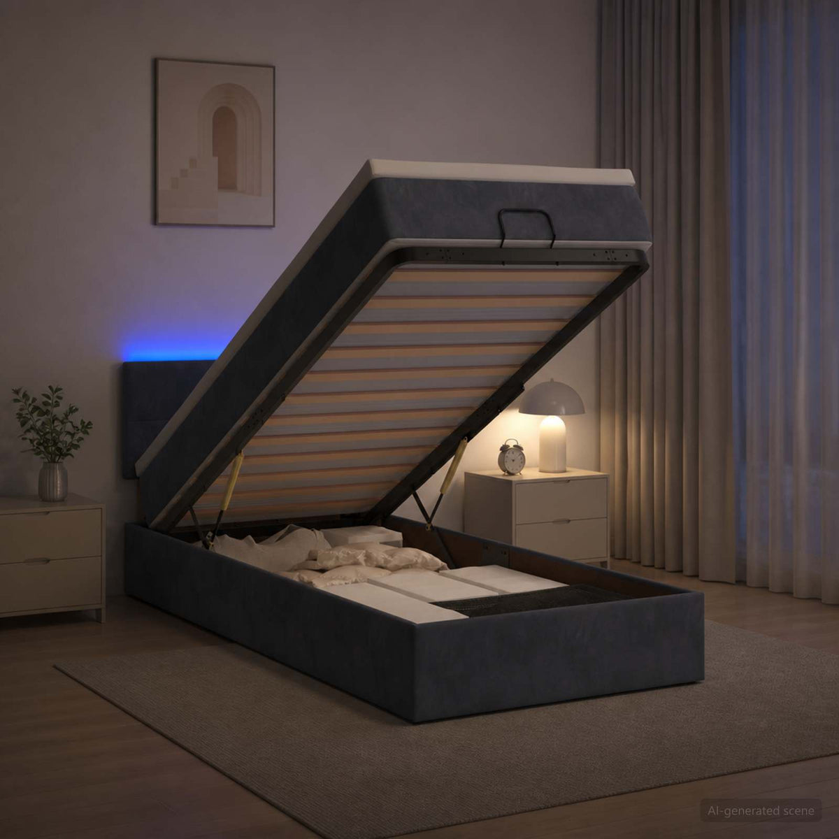 Lit coffre avec matelas et LED Gris foncé 90 x 200 cm Velours