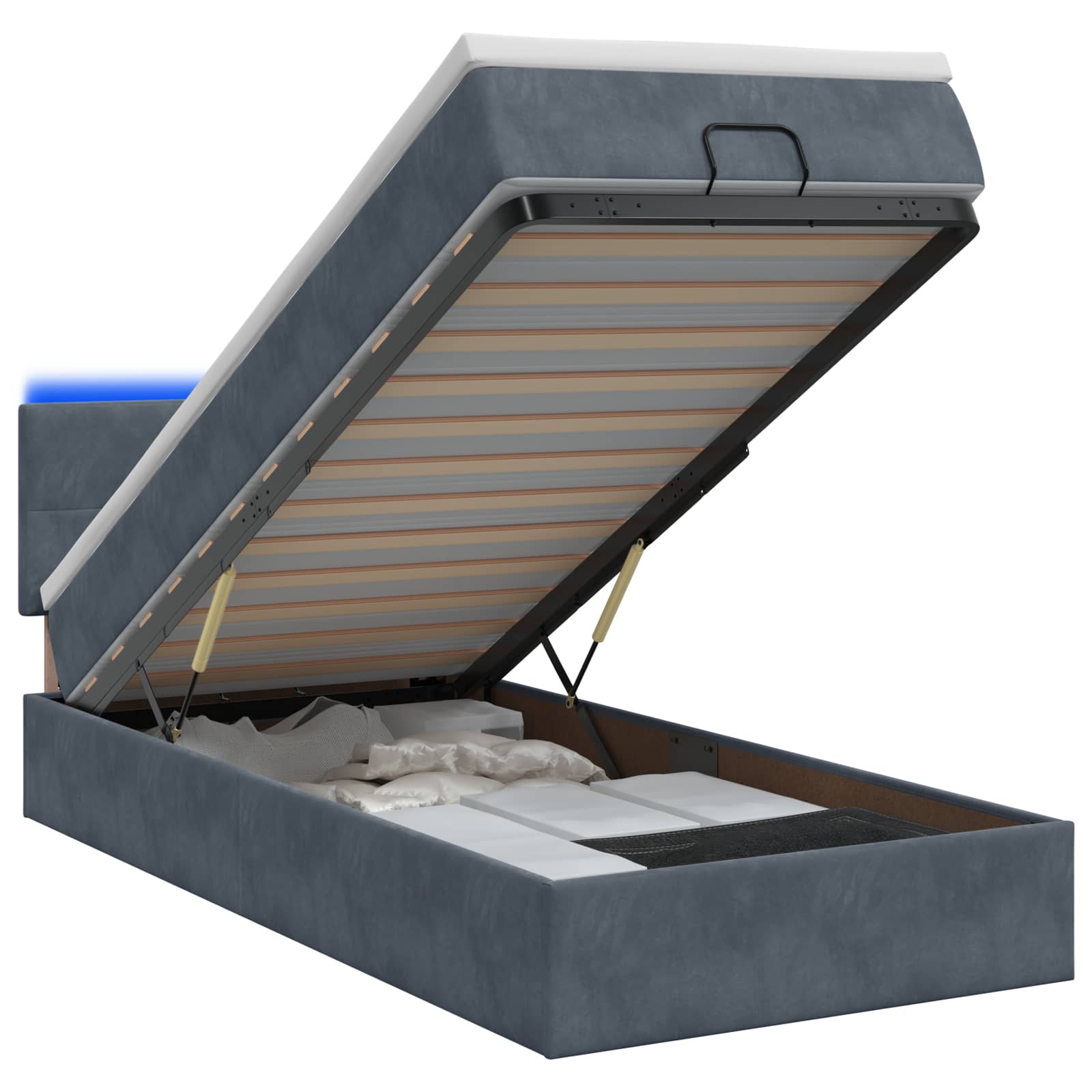 Lit coffre avec matelas et LED Gris foncé 80 x 200 cm Velours