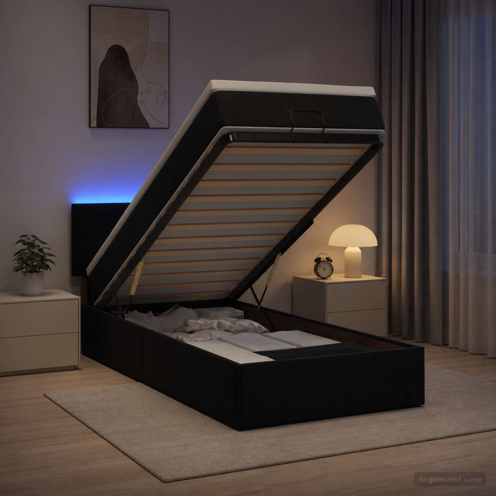 Lit coffre avec matelas et LED Noir 90 x 200 cm Velours