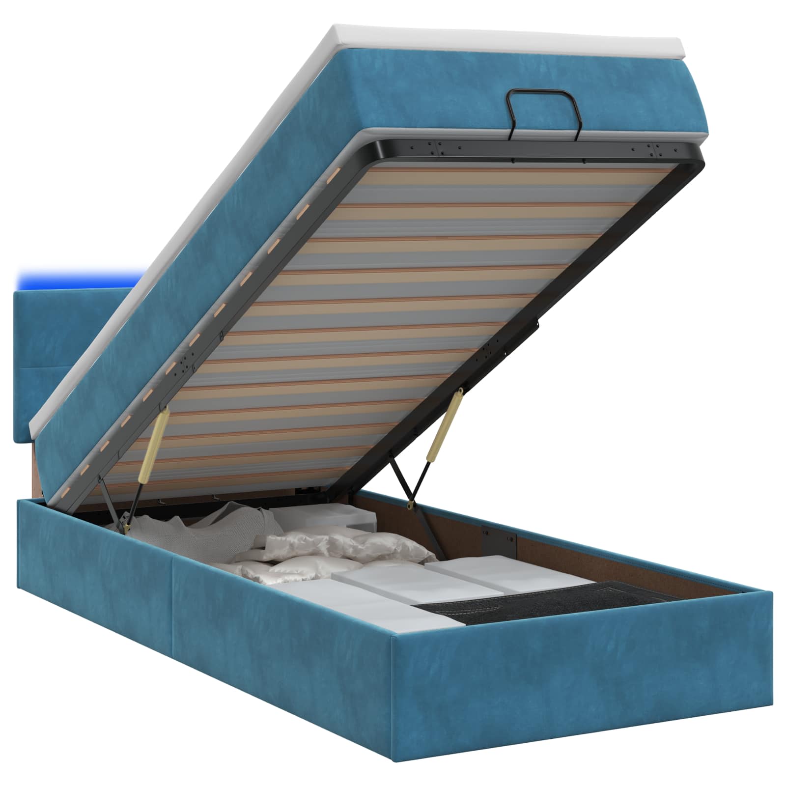 Lit coffre avec matelas et LED Bleu foncé 90 x 200 cm Velours - XIOS