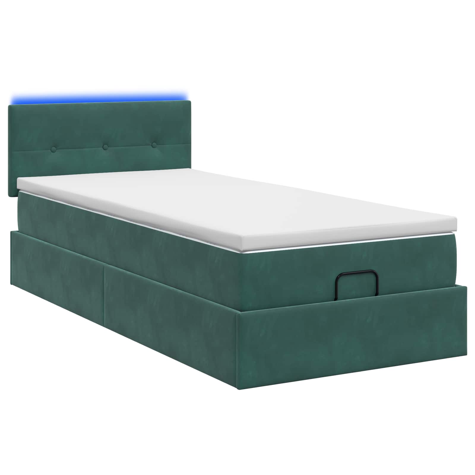 Lit coffre avec matelas et LED Vert foncé 100 x 200 cm Velours
