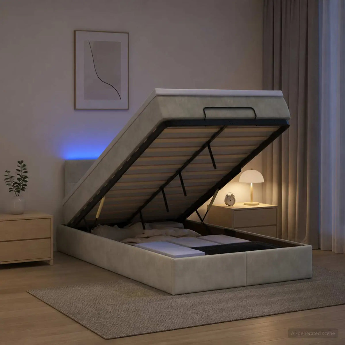 Lit coffre avec matelas et LED Gris clair 120 x 190 cm Velours - XIOS
