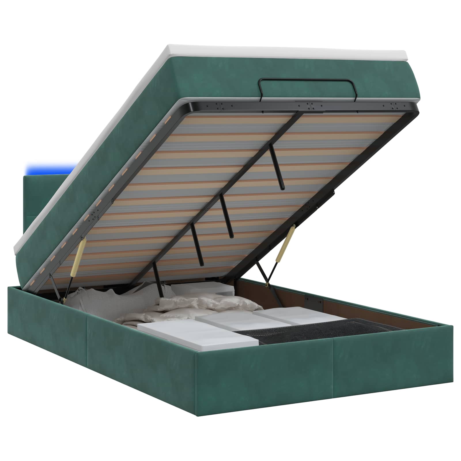 Lit coffre avec matelas et LED Vert foncé 120 x 190 cm Velours