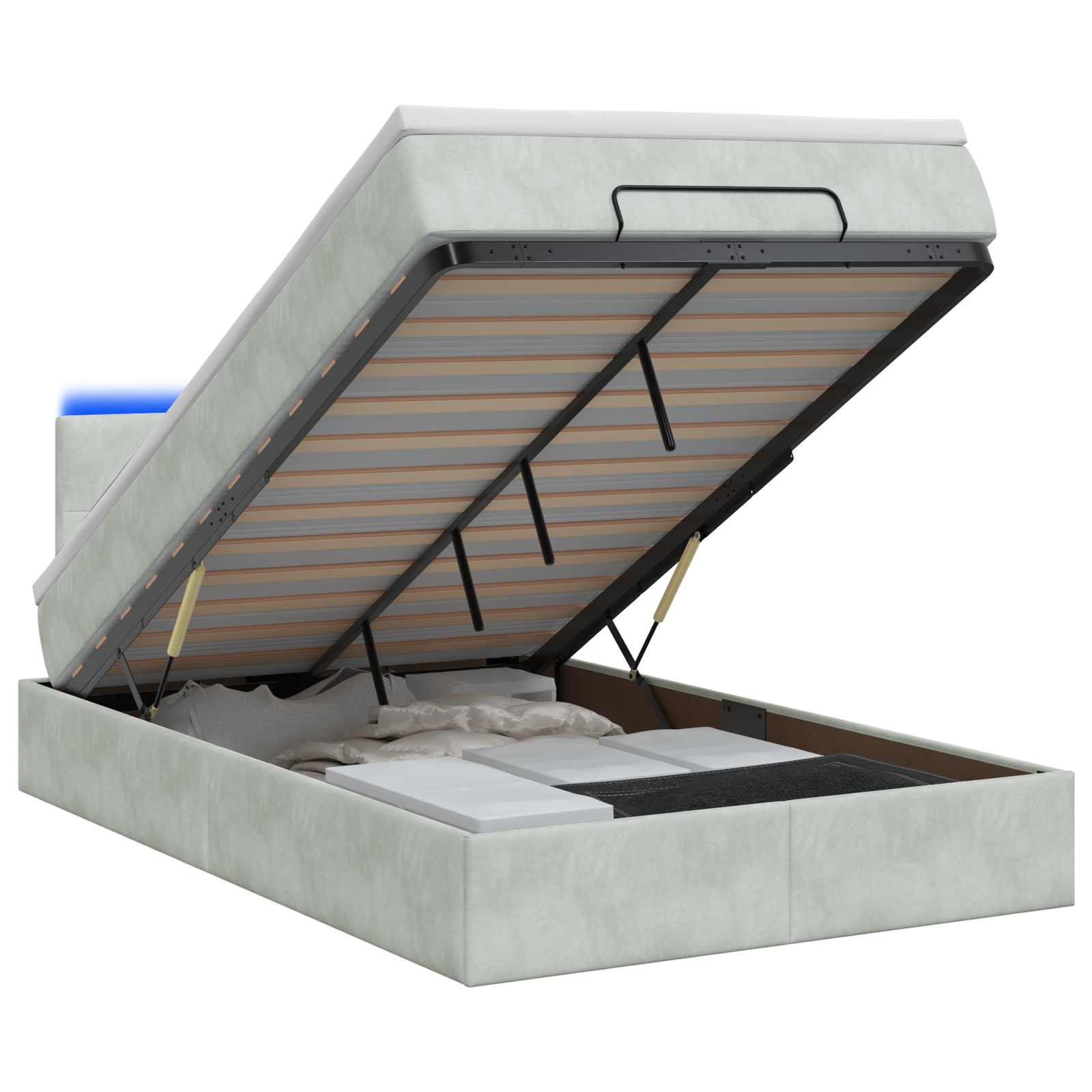 Lit coffre avec matelas et LED Gris clair 120 x 200 cm Velours - XIOS