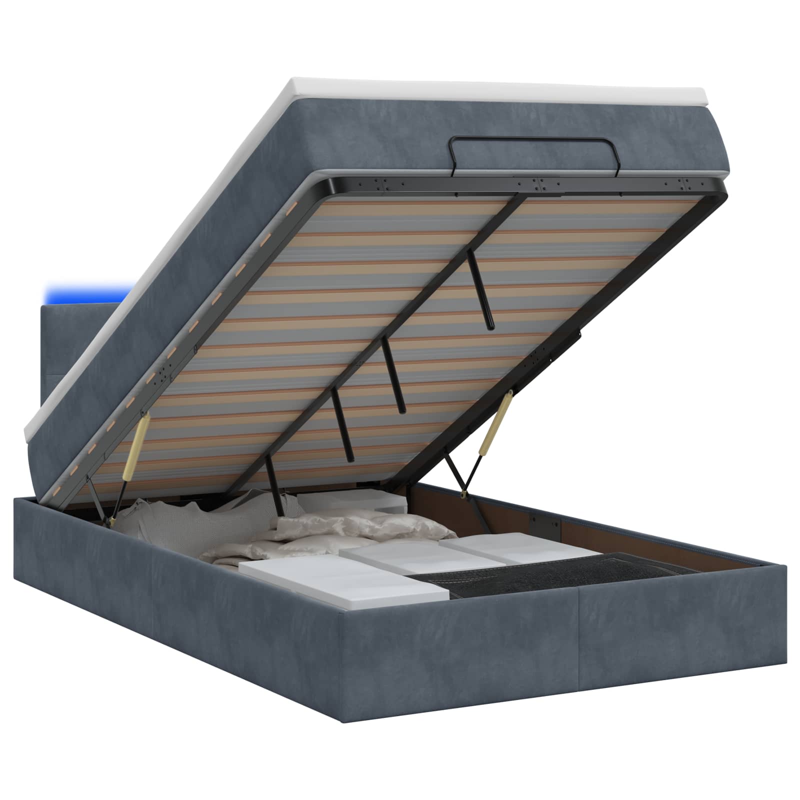 Lit coffre avec matelas et LED Gris foncé 120 x 200 cm Velours - XIOS