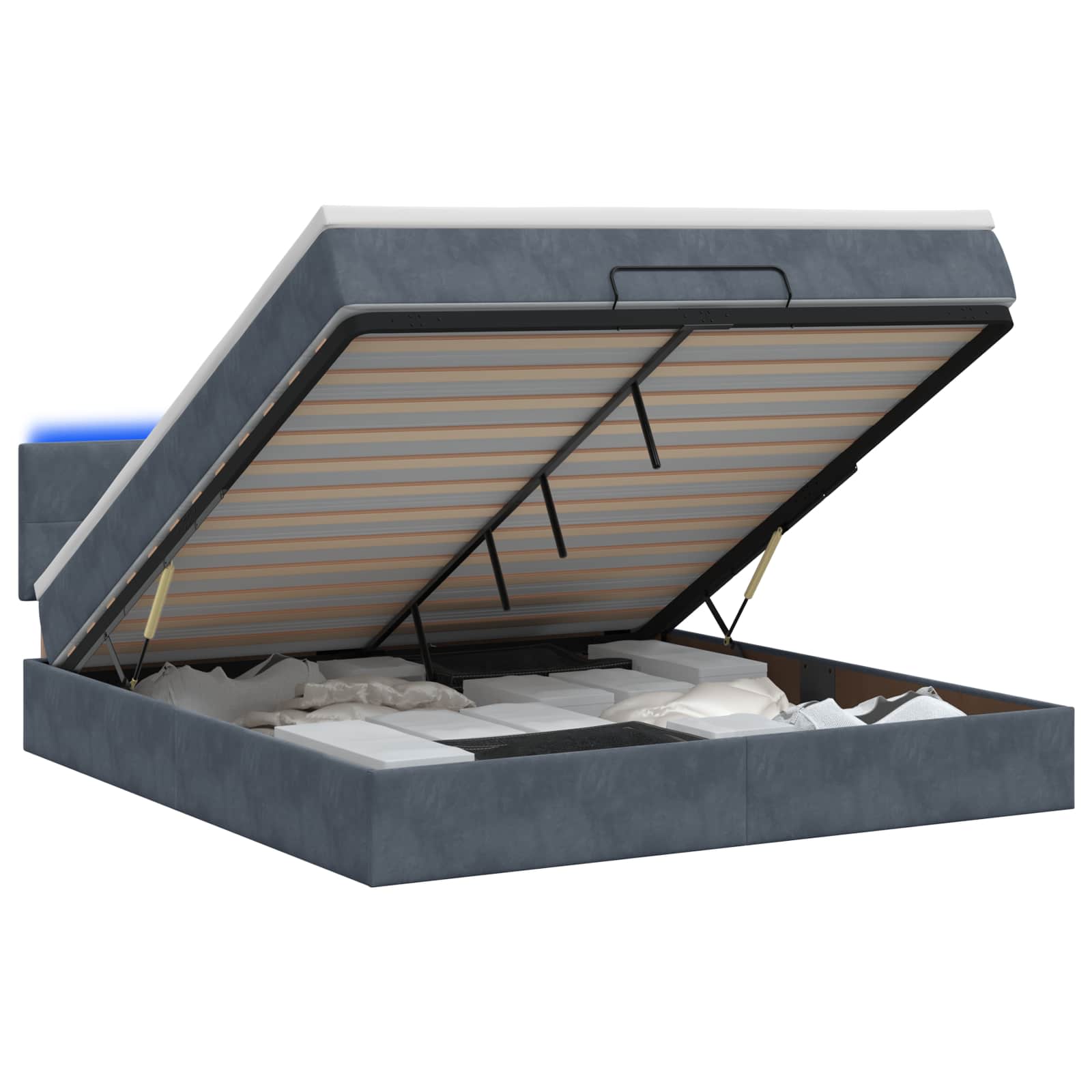 Lit coffre avec matelas et LED Gris foncé 140 x 190 cm Velours