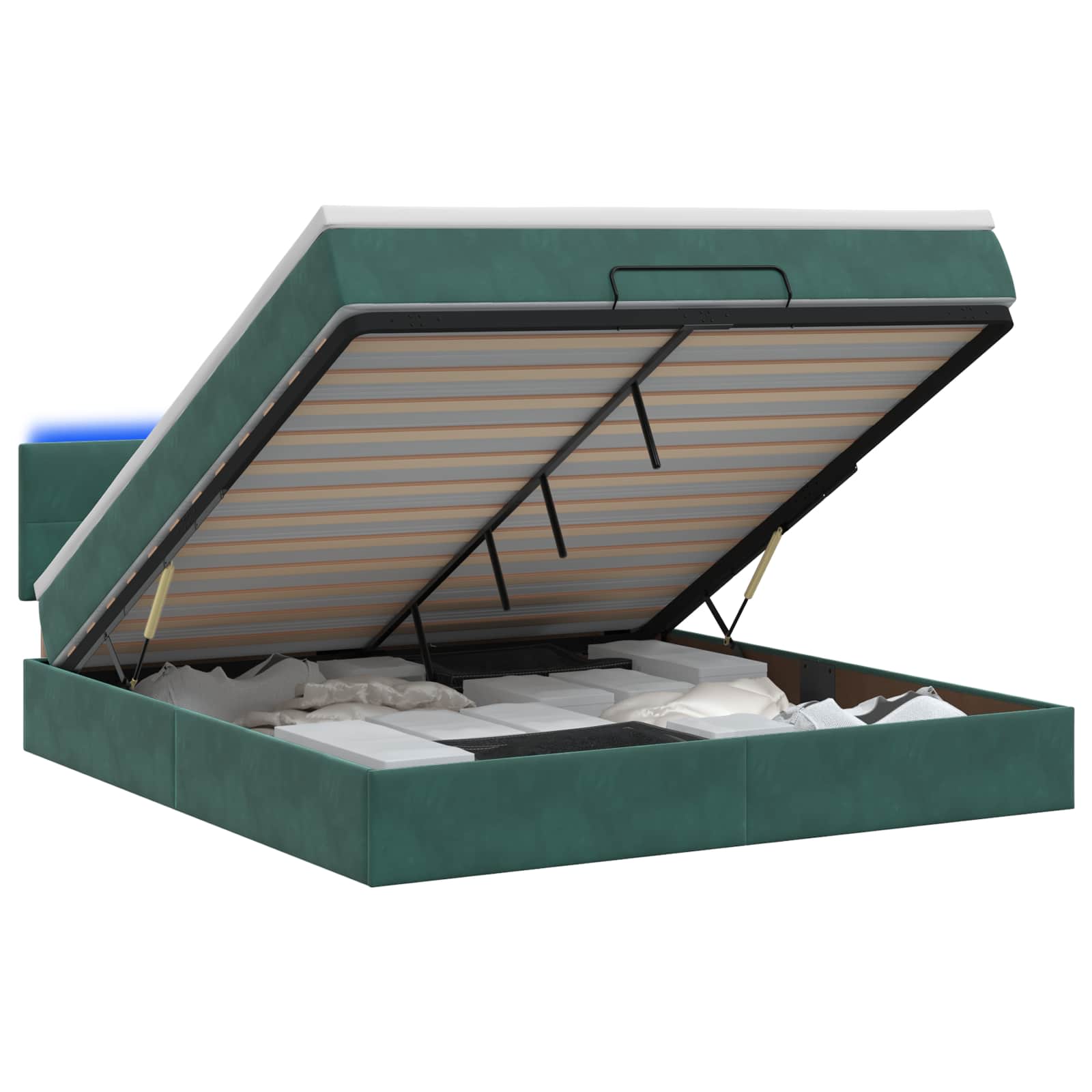 Lit coffre avec matelas et LED Vert foncé 140 x 190 cm Velours