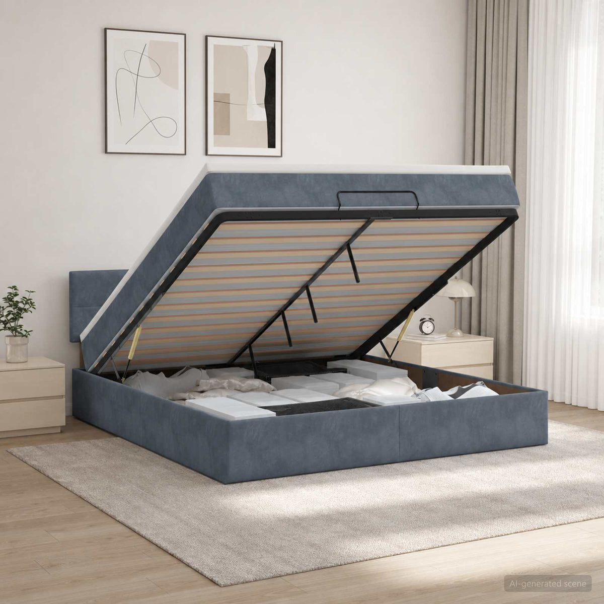 Lit coffre avec matelas et LED Gris foncé 140 x 200 cm Velours