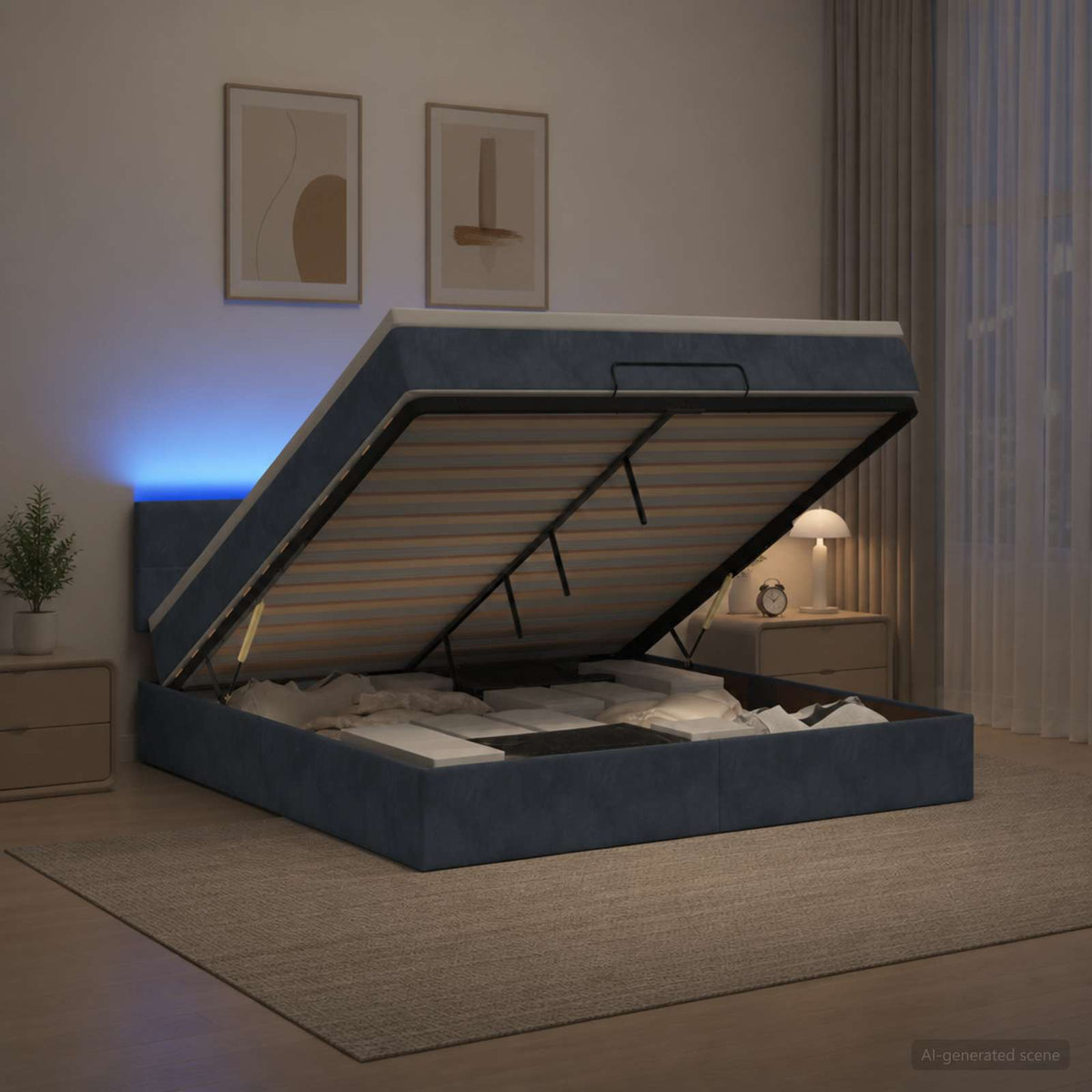 Lit coffre avec matelas et LED Gris foncé 140 x 200 cm Velours
