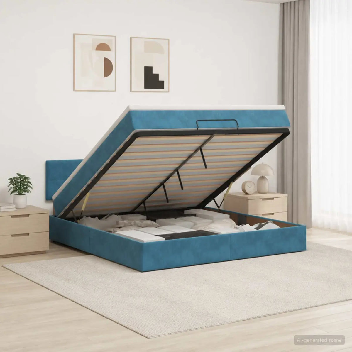 Lit coffre avec matelas et LED Bleu foncé 140 x 190 cm Velours - XIOS