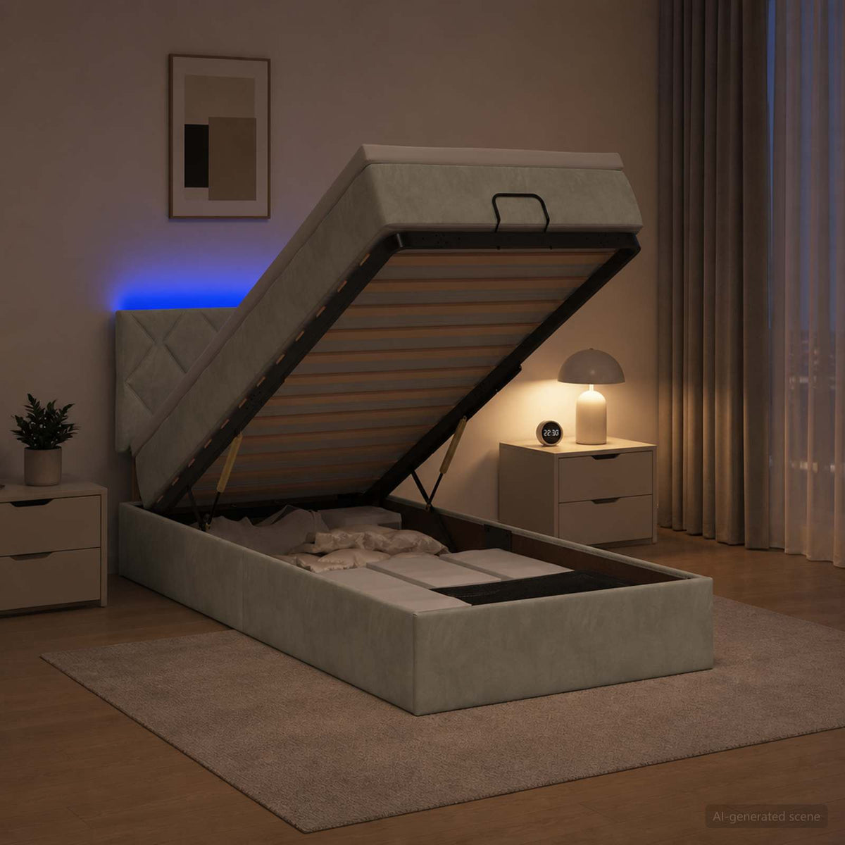 Lit coffre avec matelas et LED Gris clair 90 x 190 cm Velours
