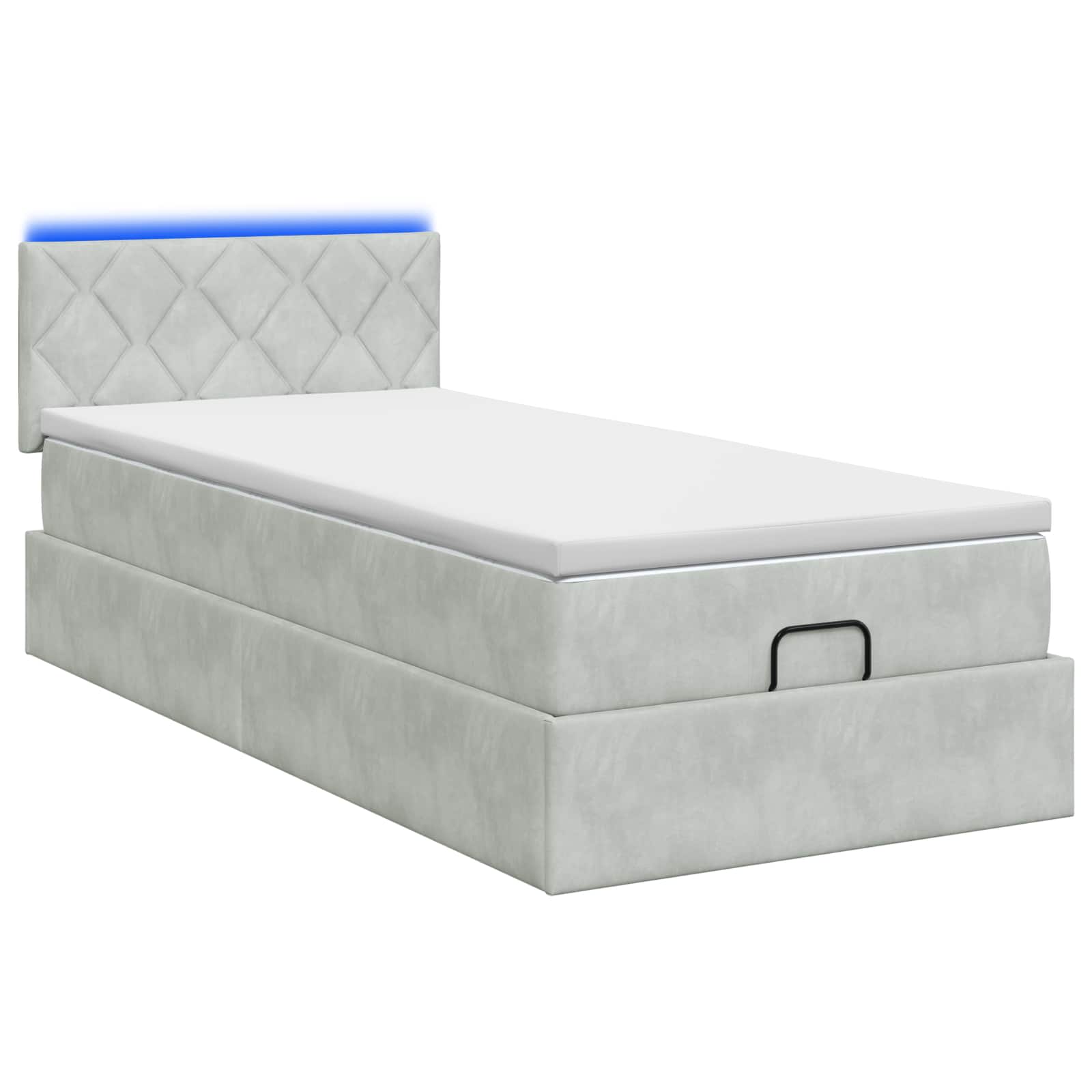 Lit coffre avec matelas et LED Gris clair 80 x 200 cm Velours - XIOS