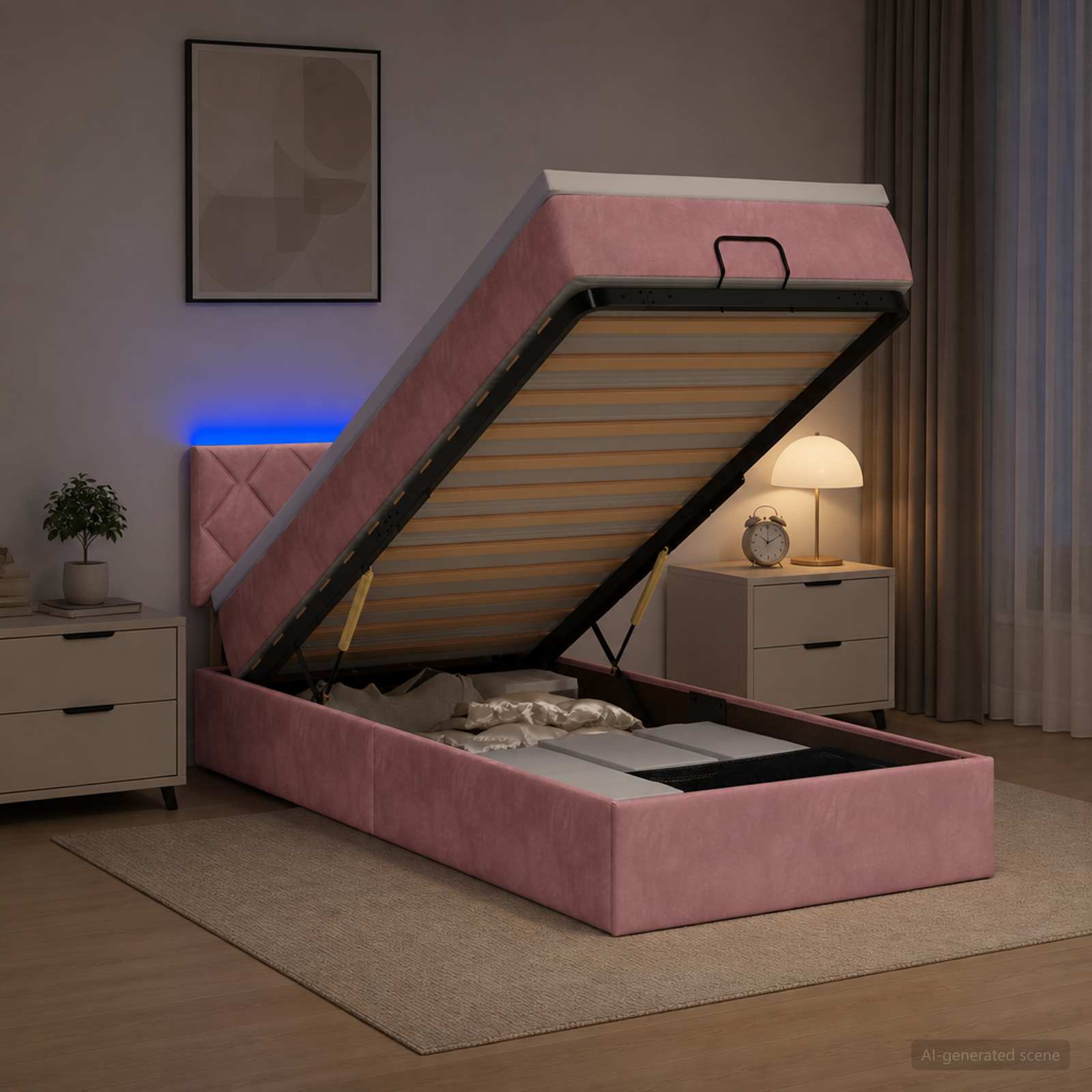 Lit coffre avec matelas et LED Rose 80 x 200 cm Velours