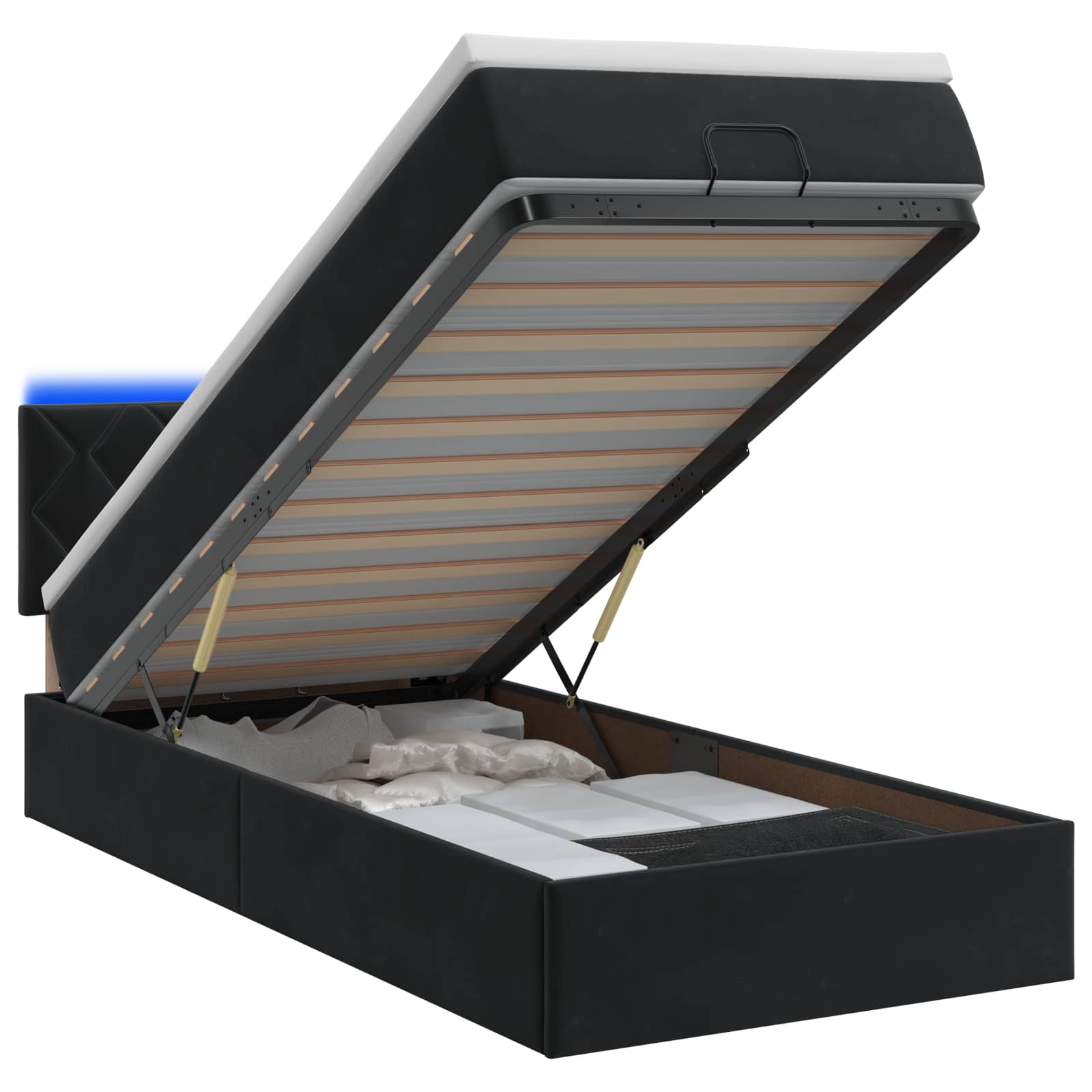 Lit coffre avec matelas et LED Noir 90 x 200 cm Velours - XIOS