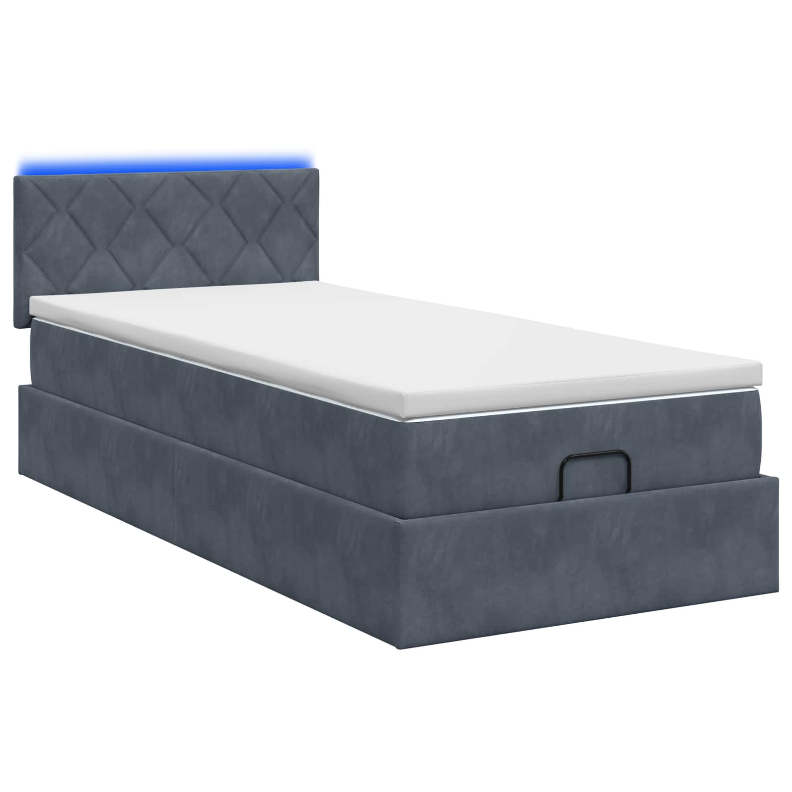 Lit coffre avec matelas et LED Gris foncé 100 x 200 cm Velours