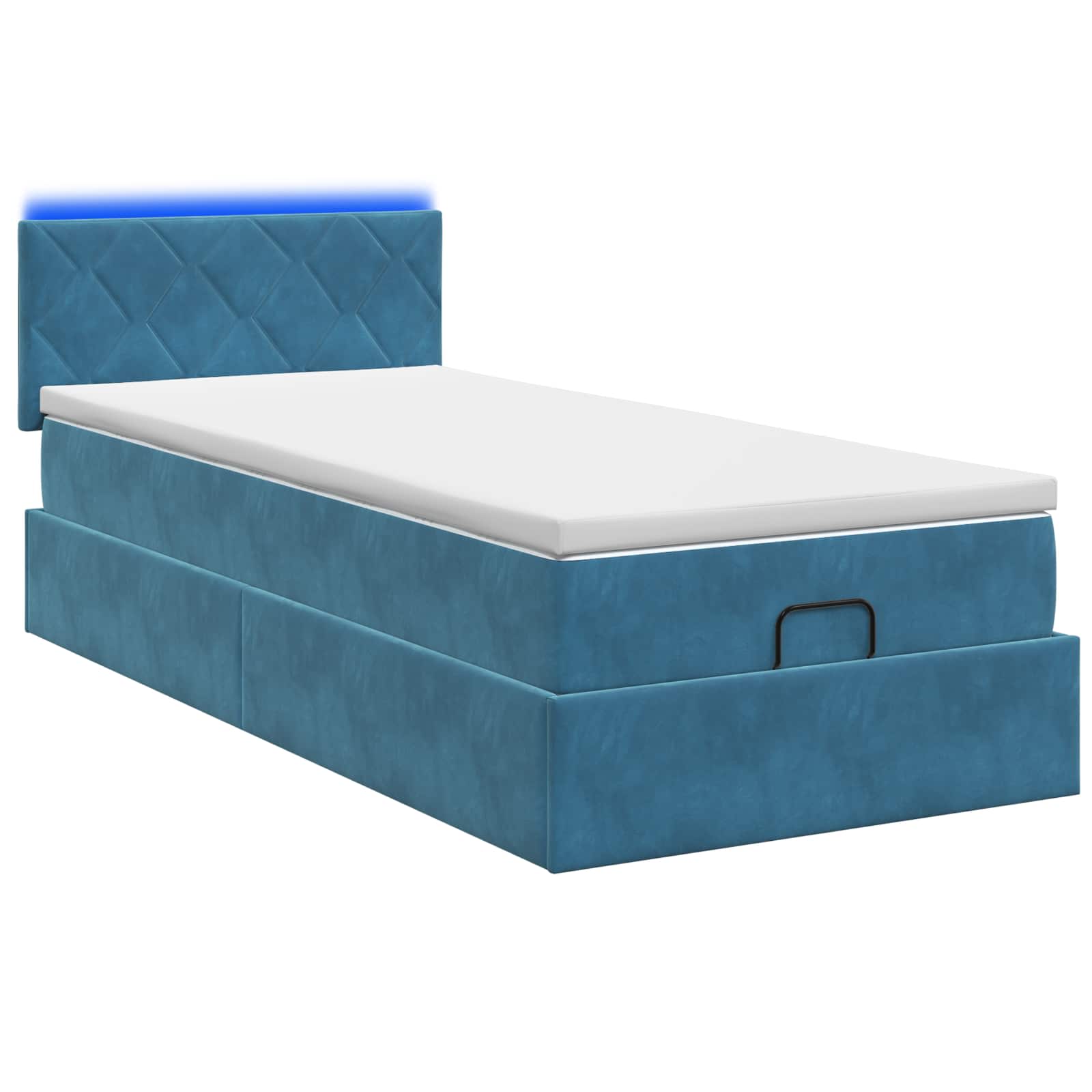 Lit coffre avec matelas et LED Bleu foncé 100 x 200 cm Velours