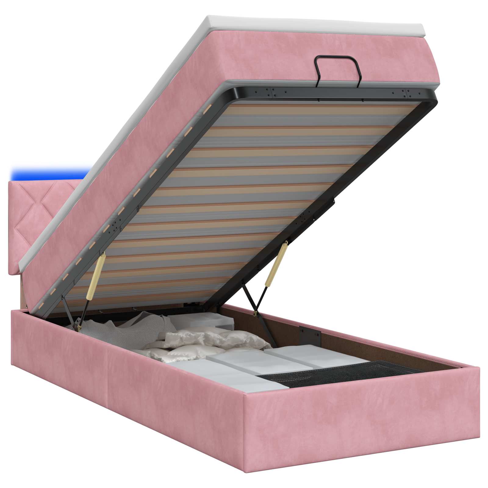 Lit coffre avec matelas et LED Rose 100 x 200 cm Velours