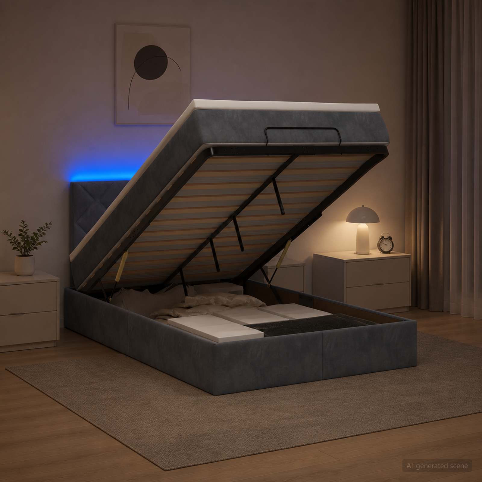Lit coffre avec matelas et LED Gris foncé 120 x 190 cm Velours