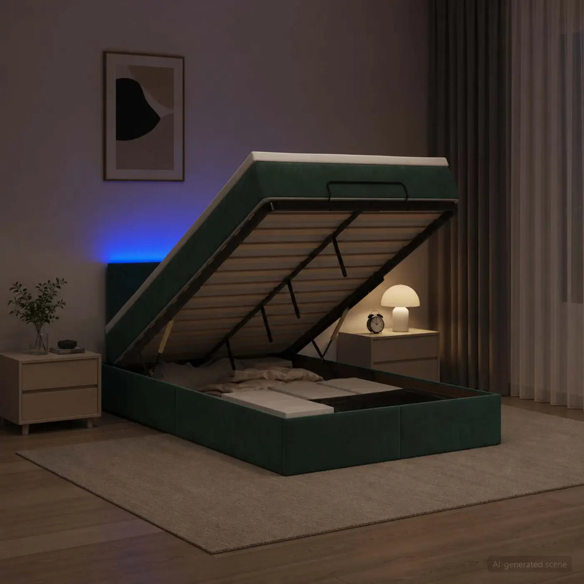 Lit coffre avec matelas et LED Vert foncé 120 x 200 cm Velours - XIOS