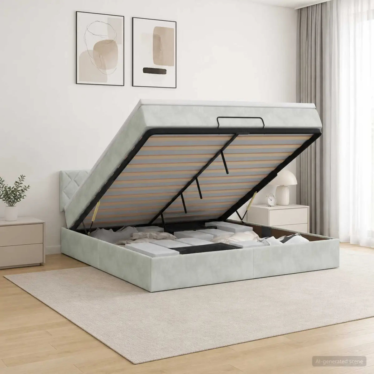 Lit ottoman avec matelas Gris clair 140 x 200 cm Velours - XIOS