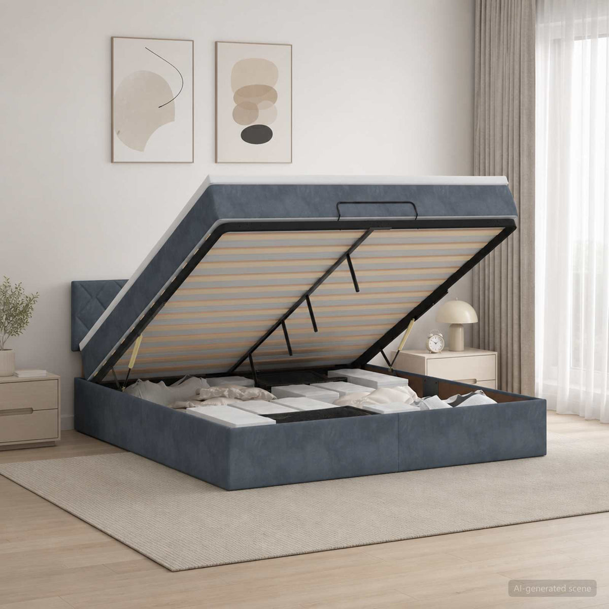 Lit coffre avec matelas et LED Gris foncé 160 x 200 cm Velours