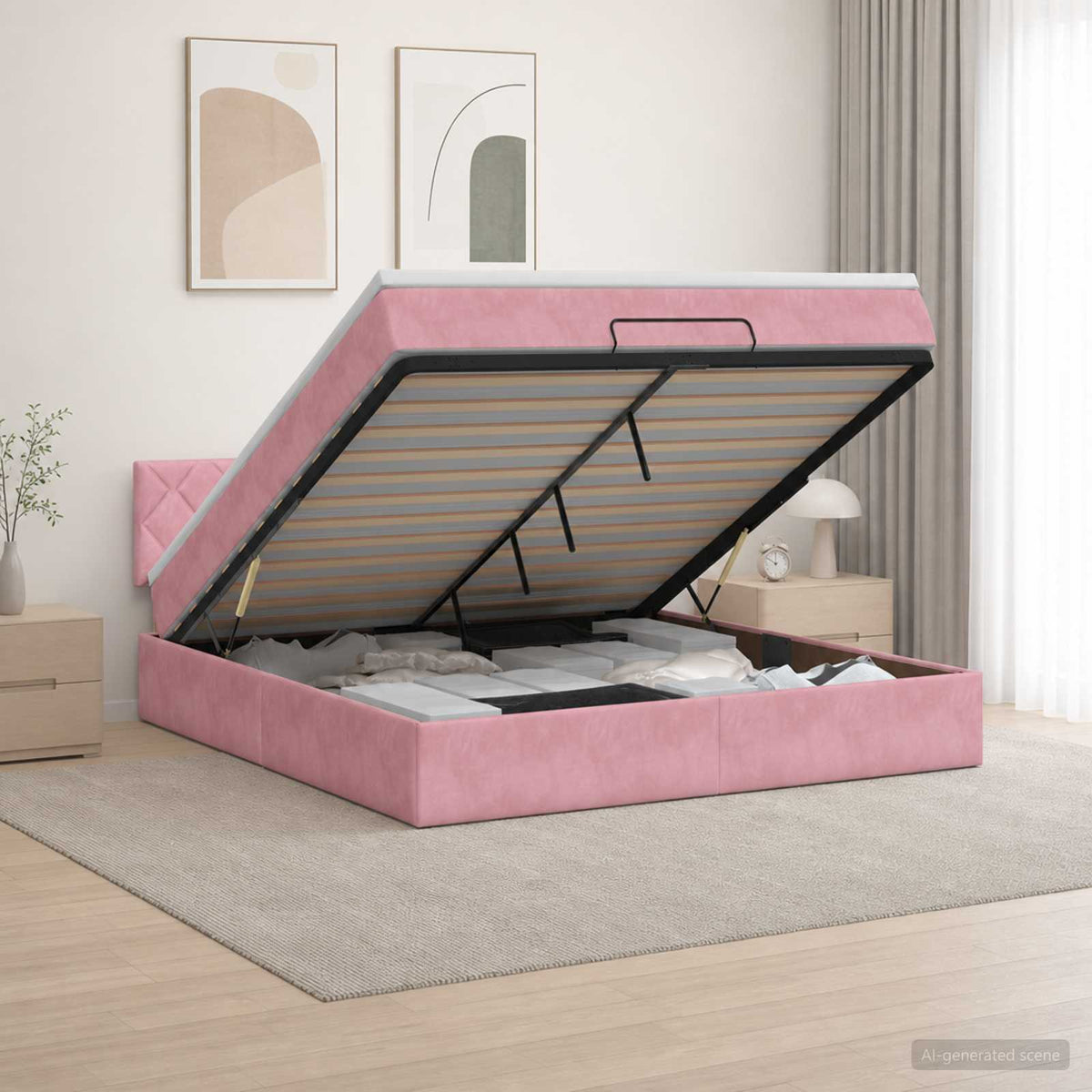 Lit coffre avec matelas et LED Rose 140 x 190 cm Velours