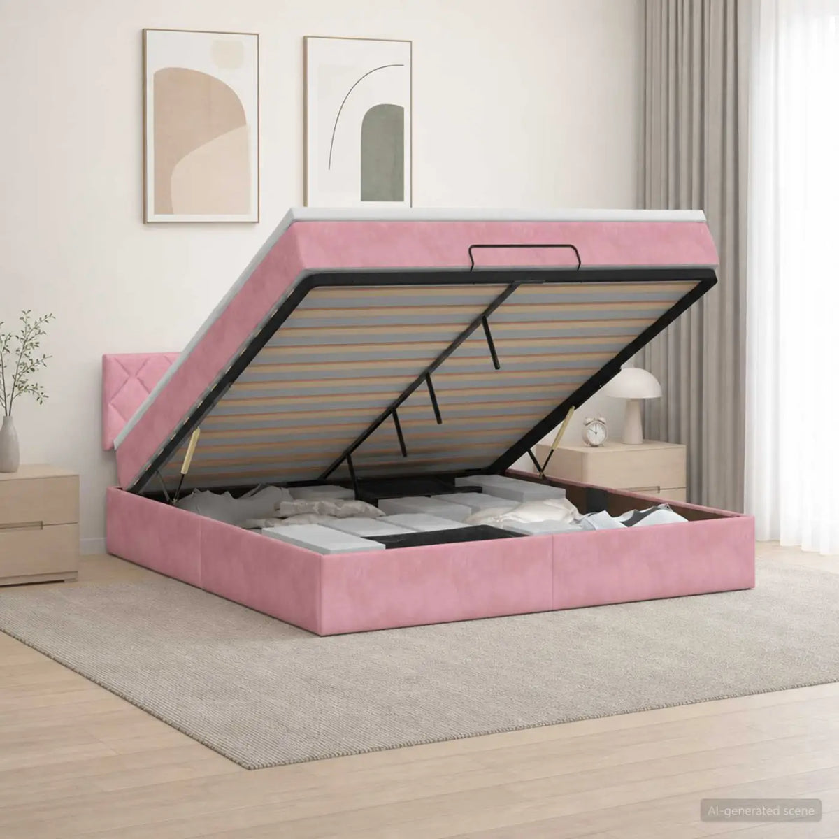 Lit ottoman avec matelas Rose 140 x 200 cm Velours - XIOS