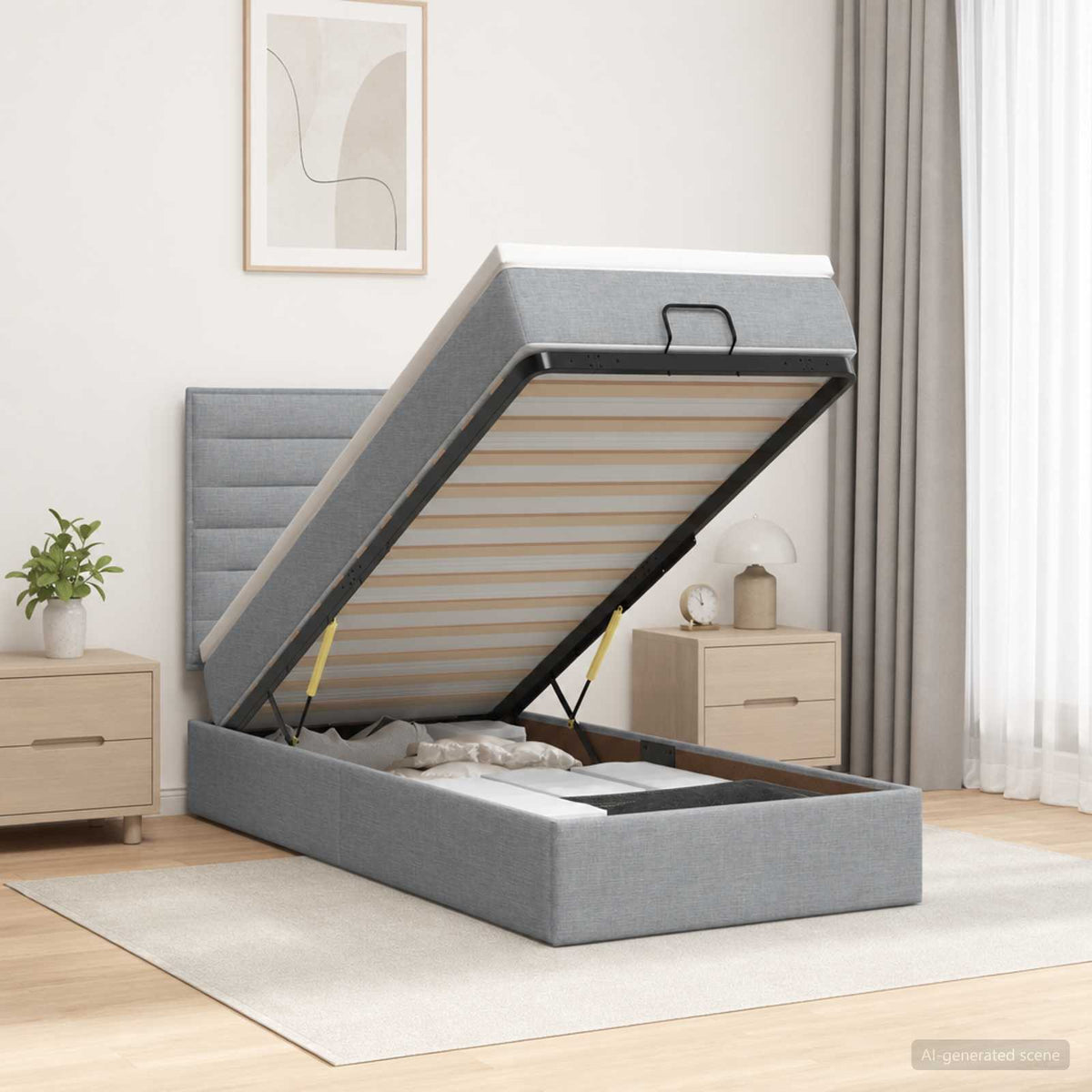 Lit ottoman avec matelas Gris clair 80 x 200 cm Tissu