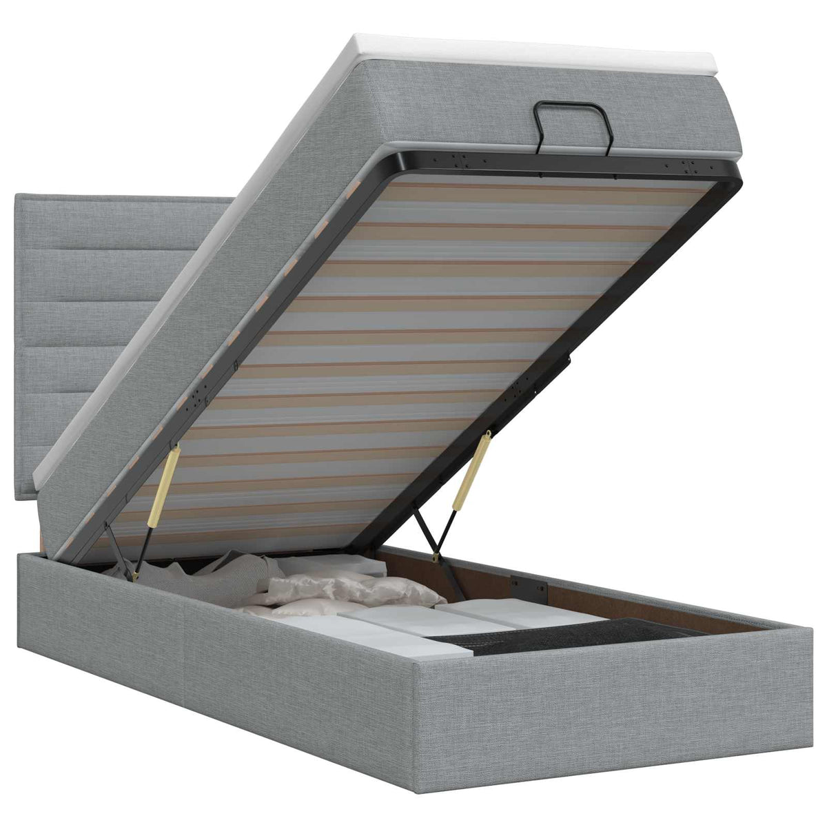 Lit ottoman avec matelas Gris clair 80 x 200 cm Tissu
