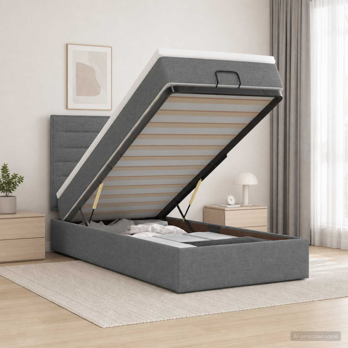 Lit coffre avec matelas et LED Gris foncé 90 x 200 cm Tissu
