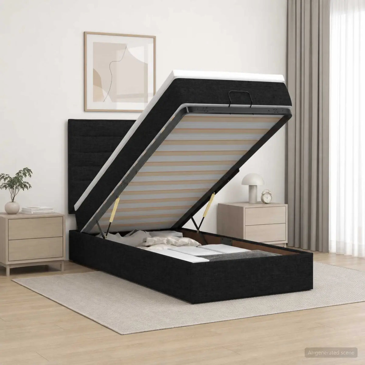 Lit ottoman avec matelas Noir 100 x 200 cm Tissu - XIOS