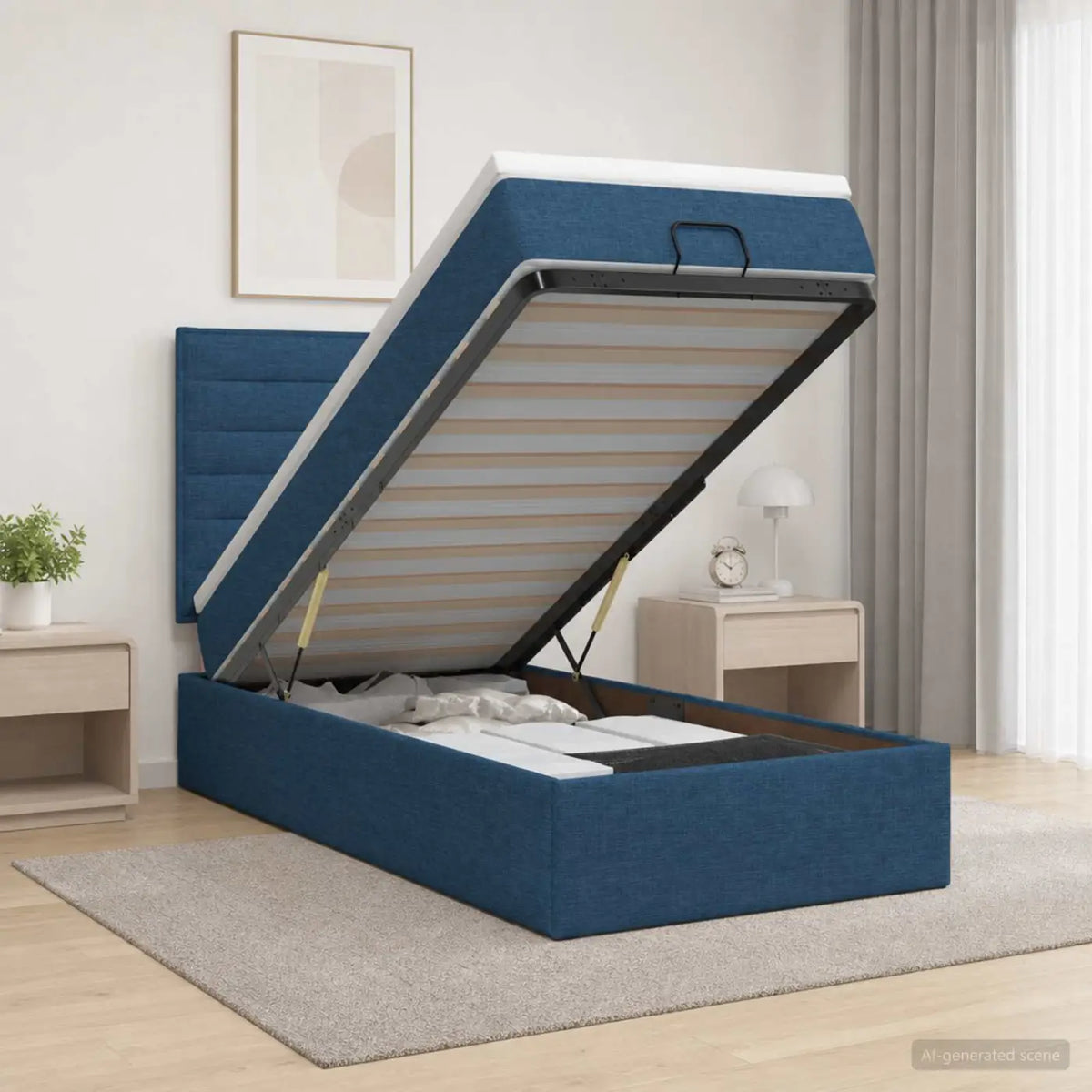 Lit ottoman avec matelas Bleu 90 x 200 cm Tissu - XIOS