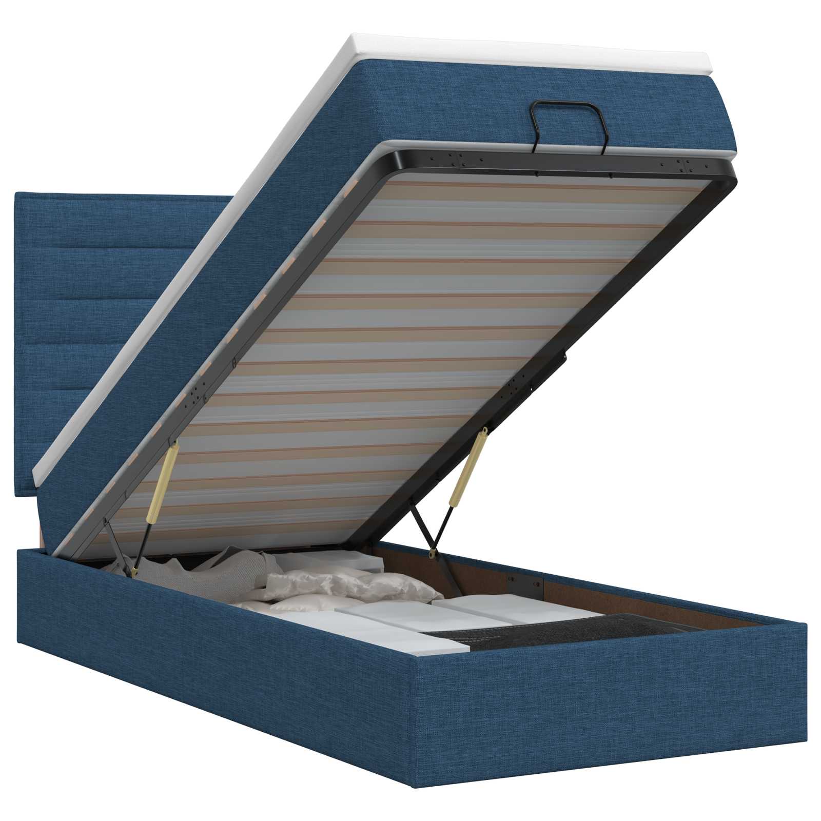 Lit ottoman avec matelas Bleu 90 x 200 cm Tissu
