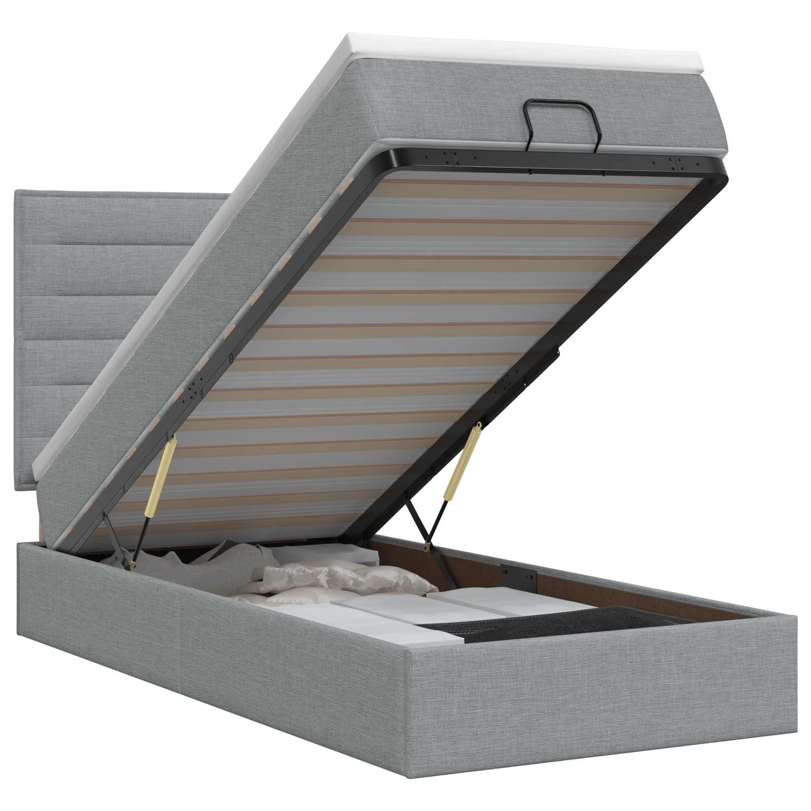 Lit ottoman avec matelas Gris clair 100 x 200 cm Tissu
