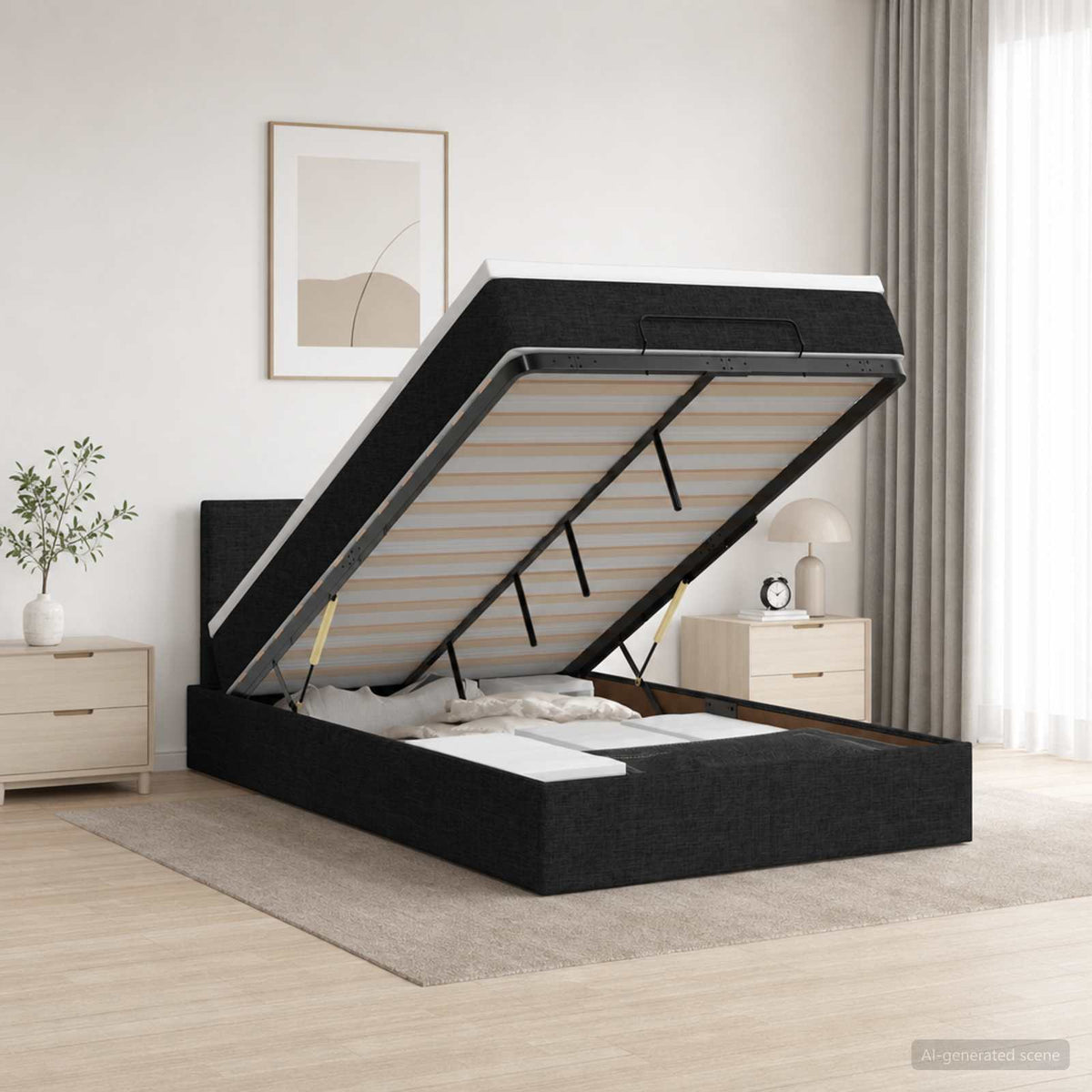 Lit ottoman avec matelas Noir 120 x 200 cm Tissu