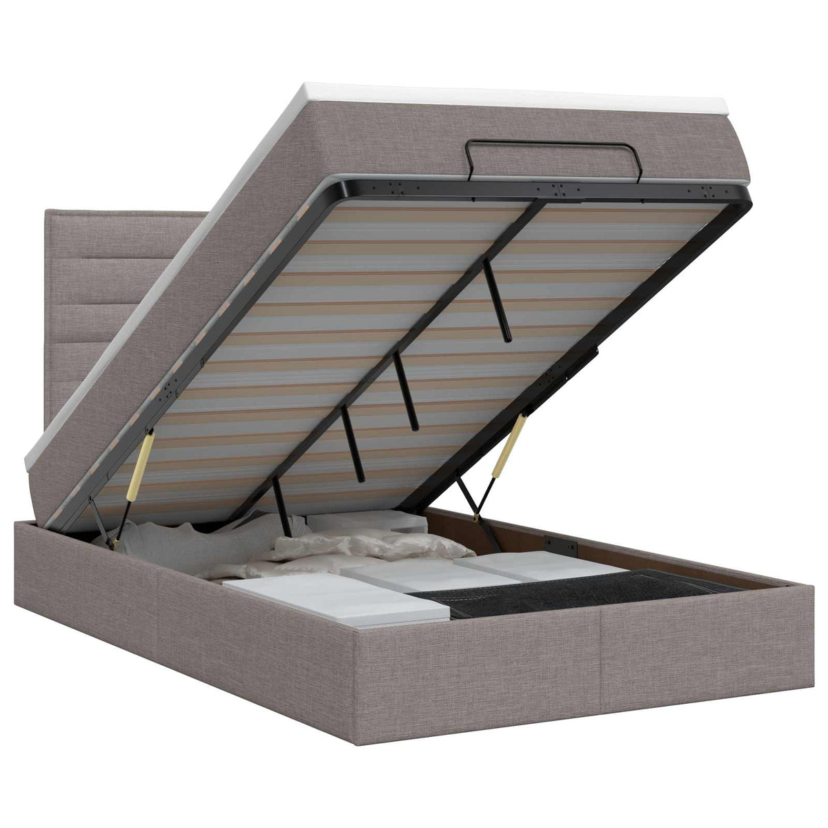 Lit ottoman avec matelas Taupe 120 x 190 cm Tissu