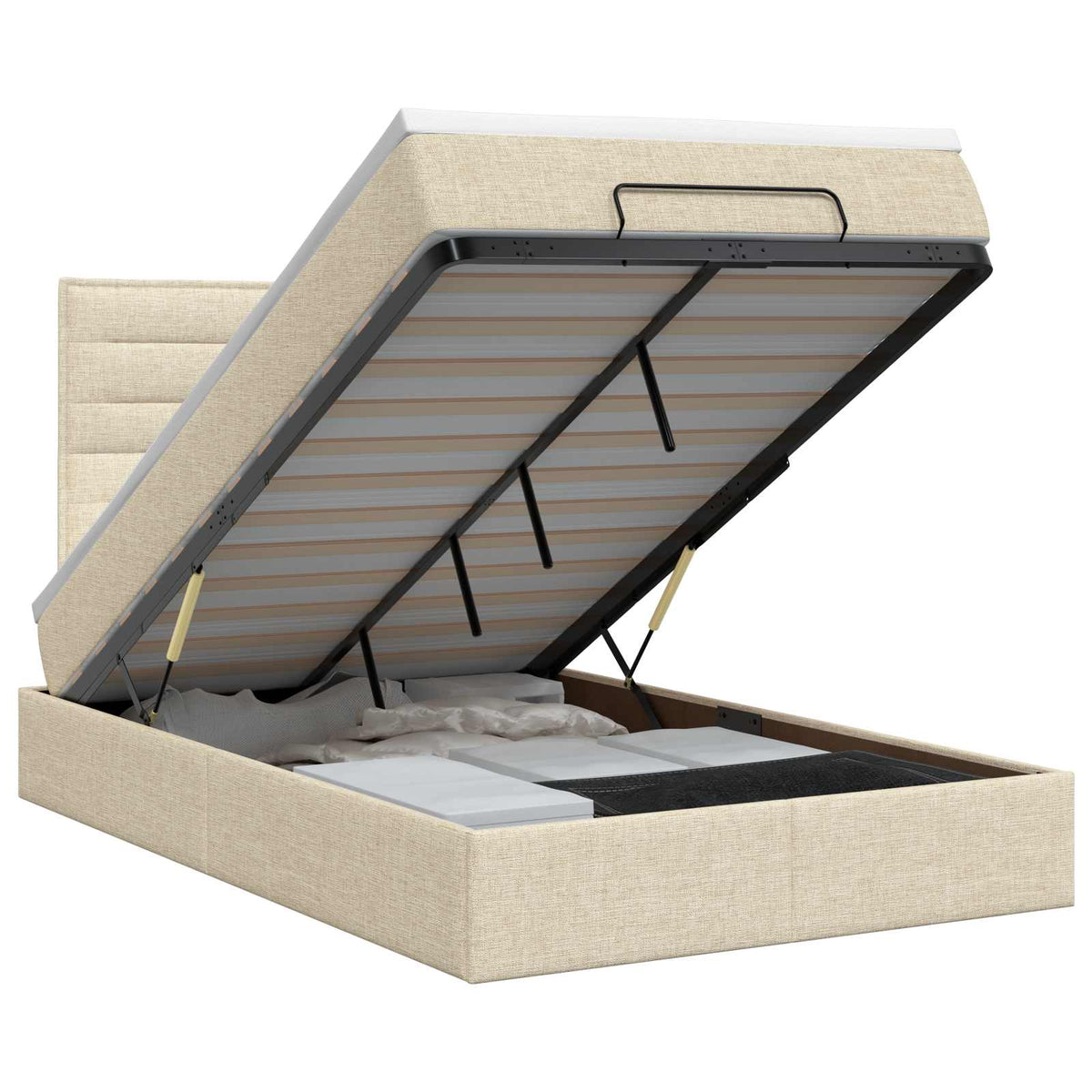 Lit ottoman avec matelas Crème 120 x 190 cm Tissu
