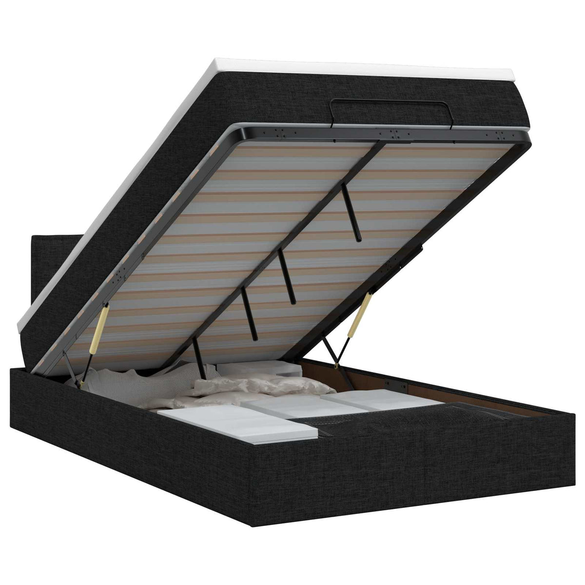 Lit ottoman avec matelas Noir 120 x 200 cm Tissu