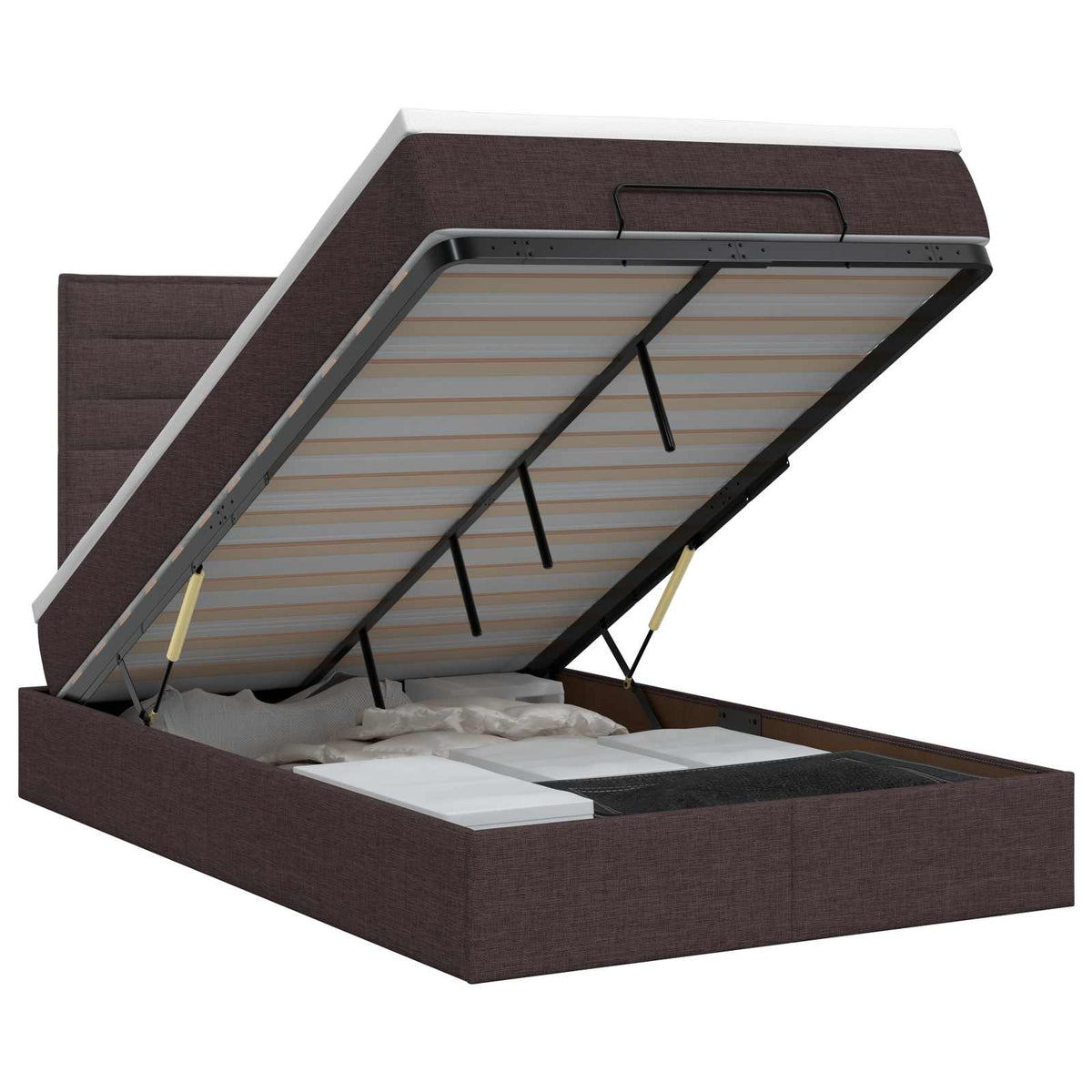 Lit ottoman avec matelas Marron foncé 120 x 200 cm Tissu