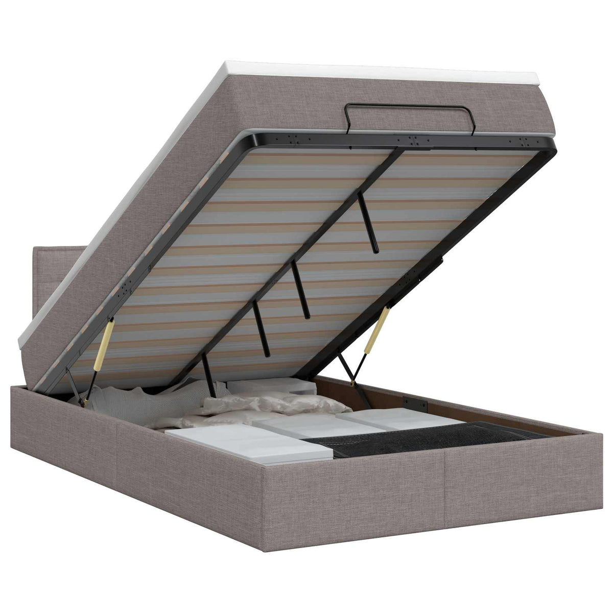 Lit ottoman avec matelas Taupe 120 x 200 cm Tissu