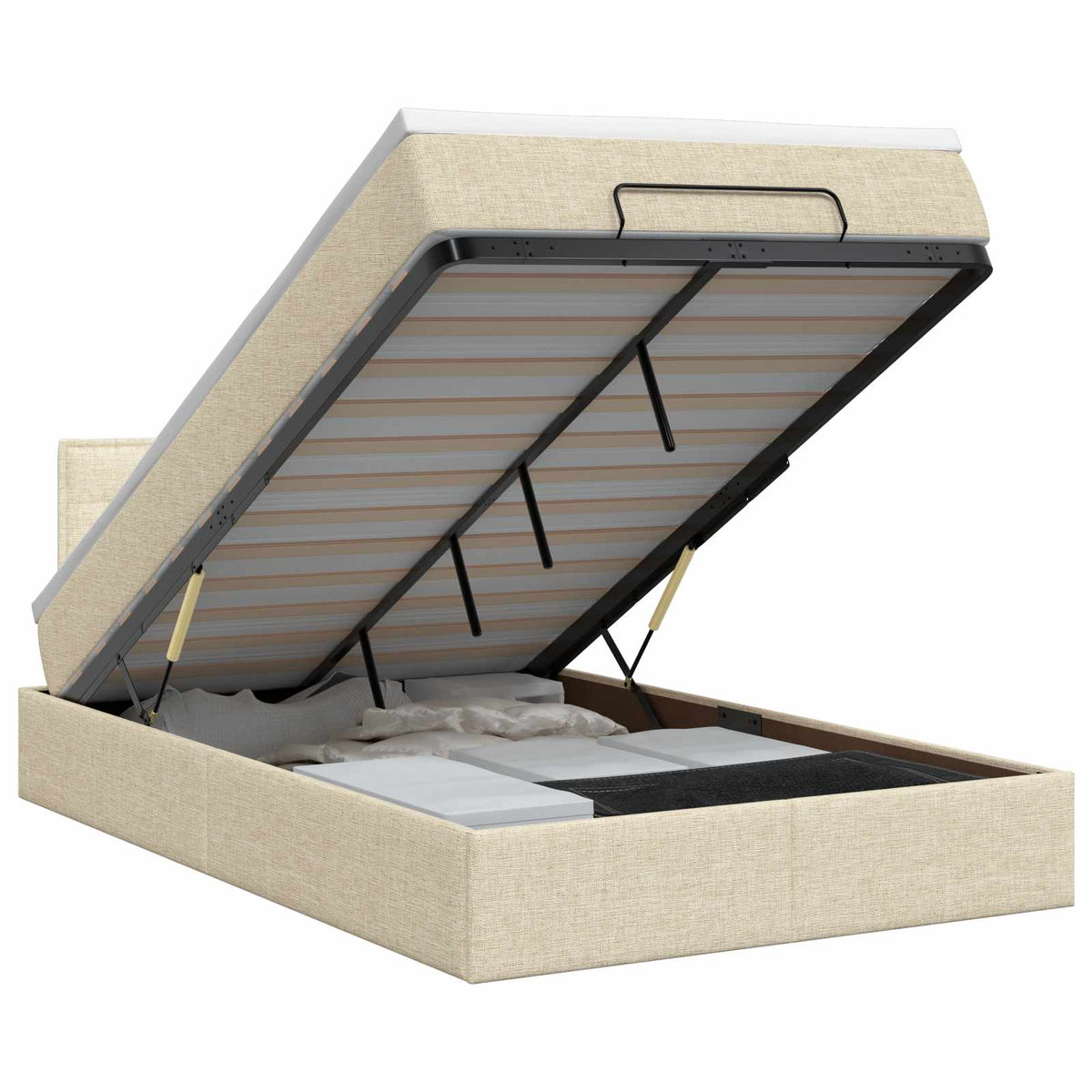 Lit ottoman avec matelas Crème 120 x 200 cm Tissu