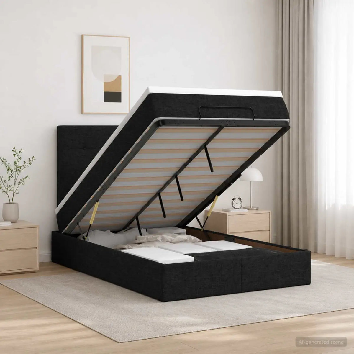 Lit ottoman avec matelas Noir 120 x 200 cm Tissu - XIOS