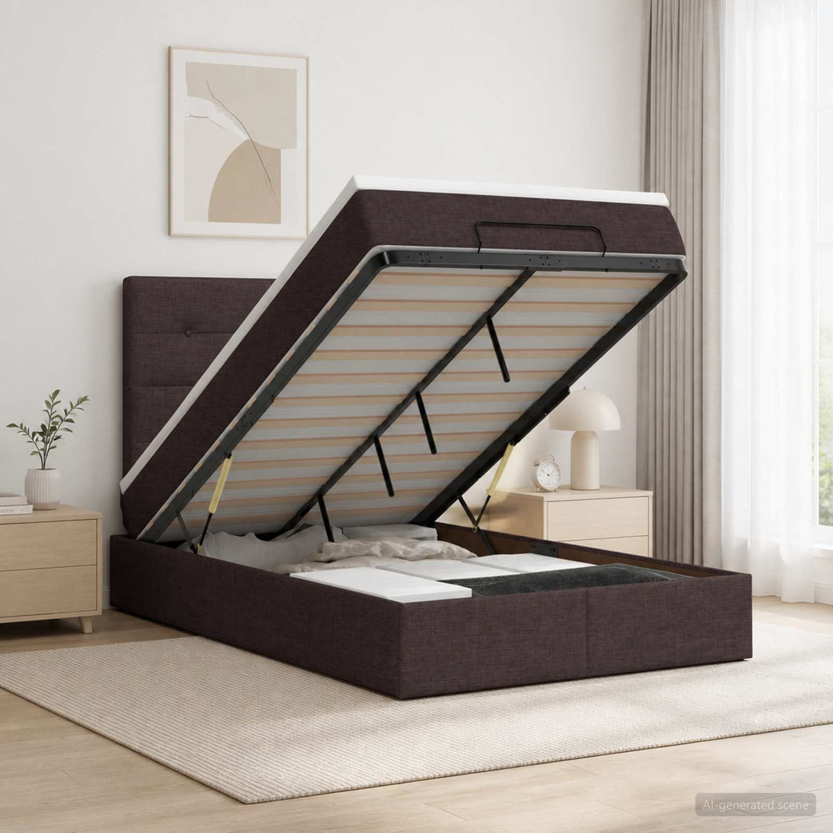 Lit ottoman avec matelas Marron foncé 120 x 200 cm Tissu