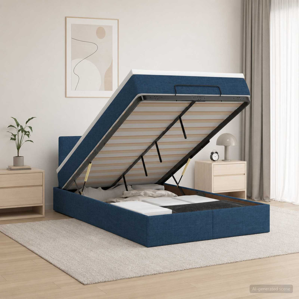 Lit ottoman avec matelas Bleu 120 x 200 cm Tissu
