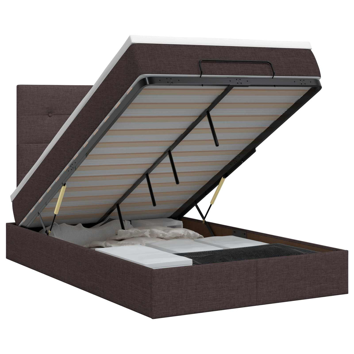 Lit ottoman avec matelas Marron foncé 120 x 200 cm Tissu