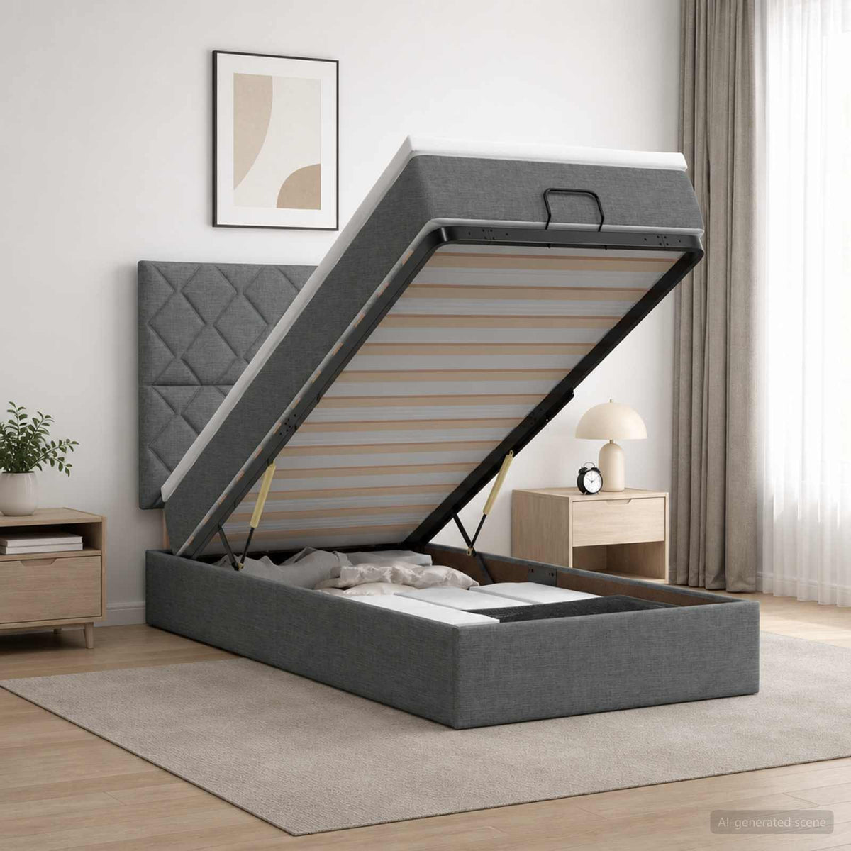 Lit ottoman avec matelas Gris foncé 80 x 200 cm Tissu