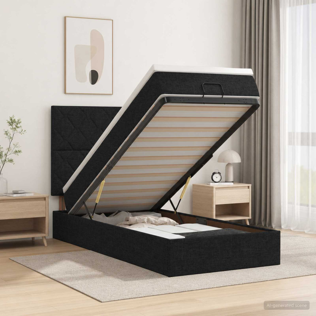 Lit coffre avec matelas et LED Noir 80 x 200 cm Tissu